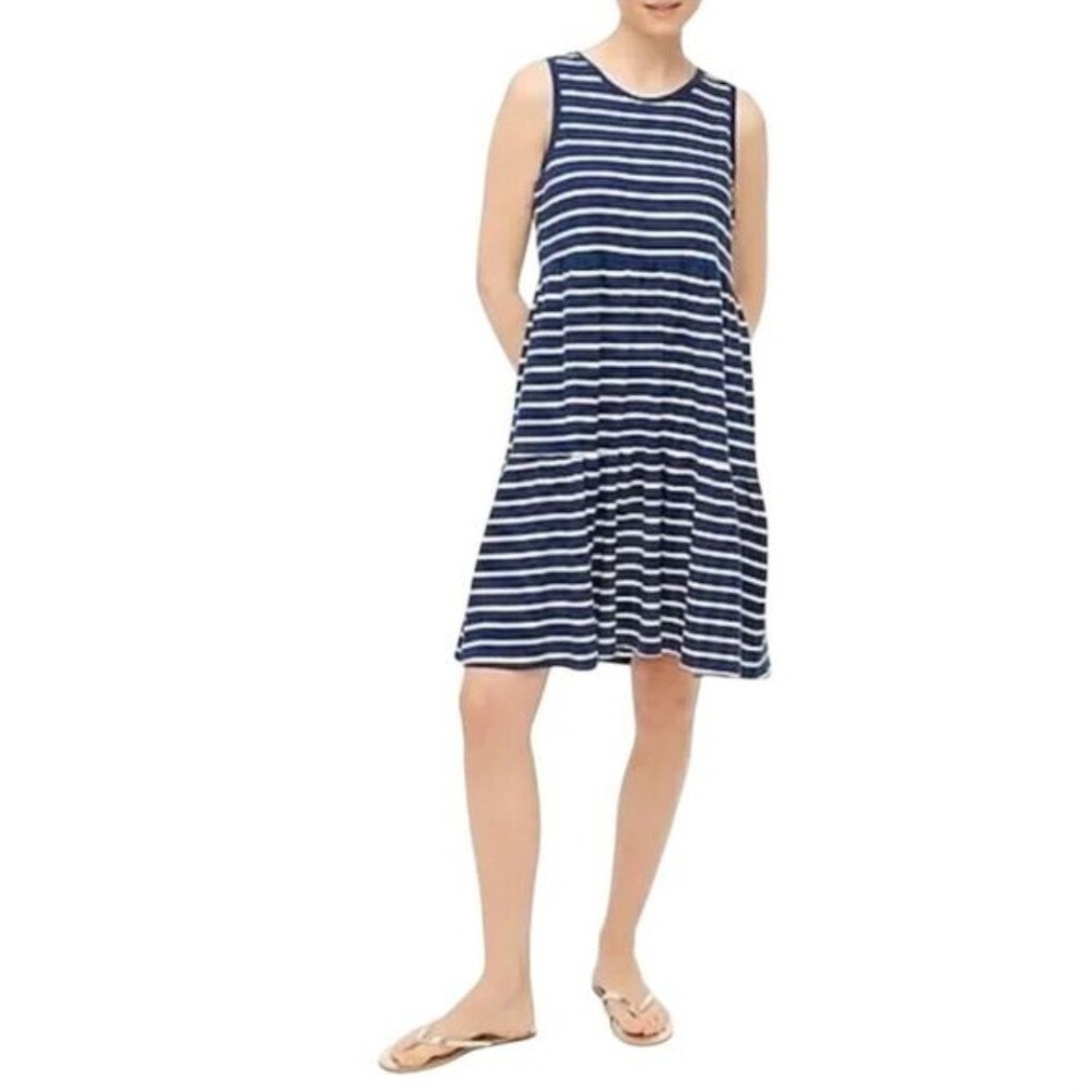 J. Crew Tank Top Womens 2X Navy Blue Striped Tiered Re-Imagined Coastal Preppy